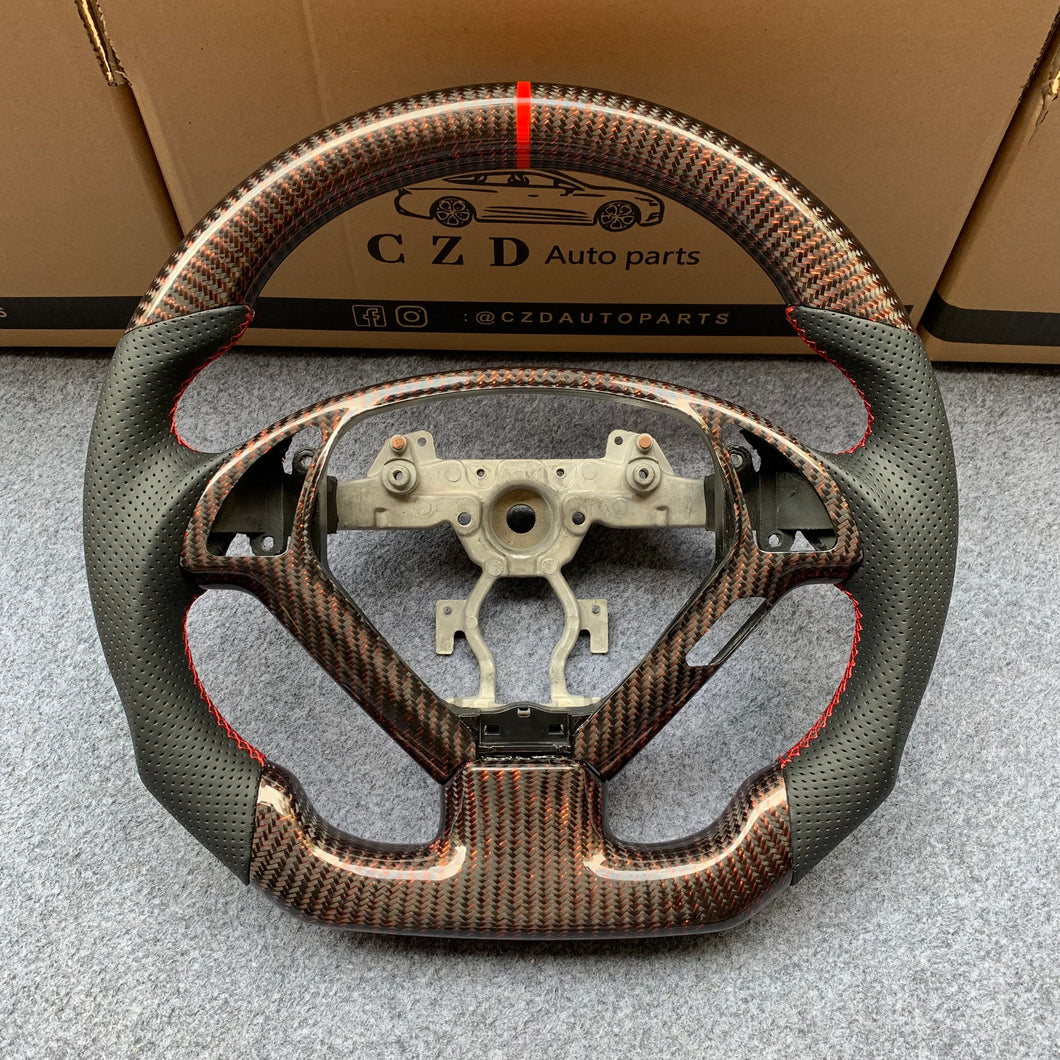 CZD autoparts for Infiniti EX35/ EX37/ G25/ G35/ G37/ G37X/ Q40/ Q60/ QX50 2007-2018 carbon fiber steering wheel with red stripe line