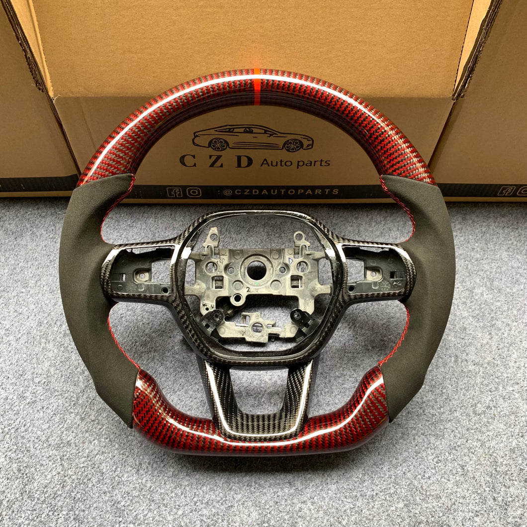 CZD For 2022/2023 Honda Civic carbon fiber steering wheel with red stitching