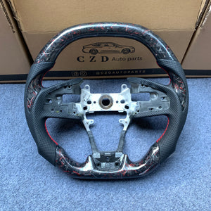 CZD Autoparts For Honda Clarity 2018-2021 carbon fiber steering wheel gloss forged carbon fiber with red wire top&bottom
