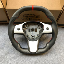 Load image into Gallery viewer, Tesla Model 3 2017/2018/2019/2020 carbon fiber steering wheel from CZD with white trim