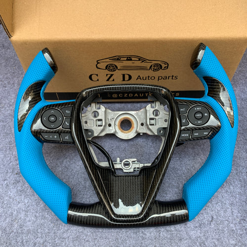 CZD For 8th 2018/2019/2020/2021 Toyota camry/SE/XSE/TRD carbon fiber steering wheel with blue stitching