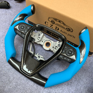 CZD Autoparts for Toyota 8th gen Camry se xse le xle 2018-2022 carbon fiber steering wheel lake blue perforated leather sides