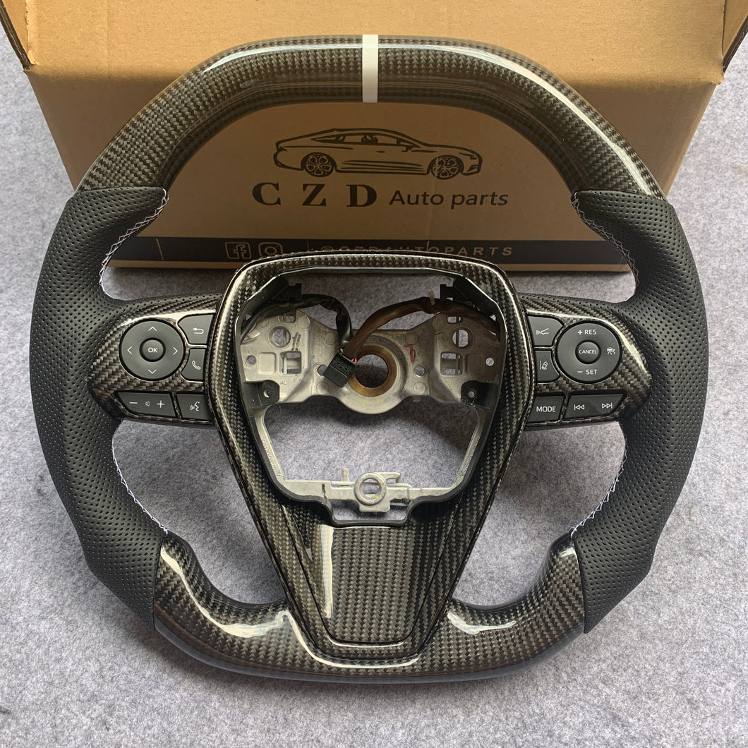 CZD For 8th 2018/2019/2020/2021 Toyota camry/SE/XSE/TRD carbon fiber steering wheel with gloss black carbon fiber top&bottom