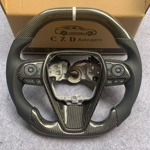 CZD Autoparts for Toyota 8th gen Camry se xse le xle 2018-2022 carbon fiber steering wheel flat top and bottom