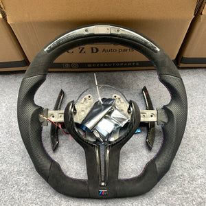 CZD Autoparts for BMW M5 F10 M6 F06 F12 F13 X5M F85 X6M F86 carbon fiber steering wheel black alcantara with top, bottom and trim
