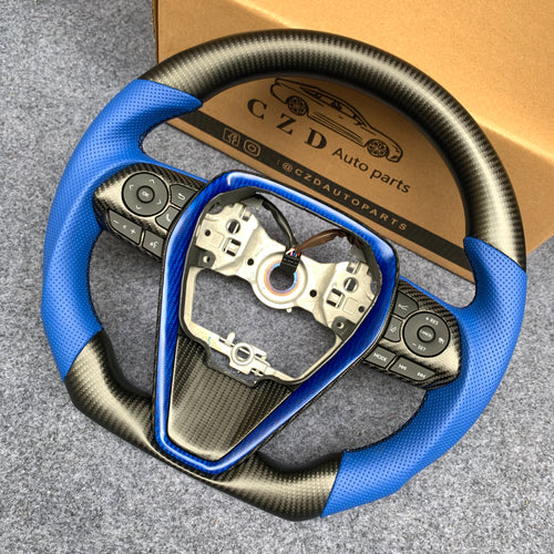 CZD Autoparts For Toyota 8th gen Camry se xse le xle 2018-2022 carbon fiber steering wheel blue perforated leather sides