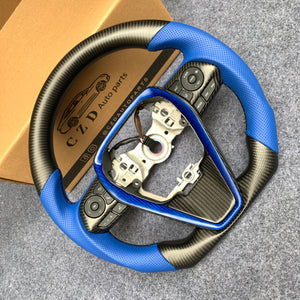 CZD Autoparts For Toyota 8th gen Camry se xse le xle 2018-2022 carbon fiber steering wheel blue perforated leather sides