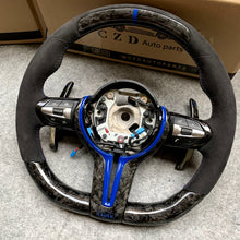Load image into Gallery viewer, CZD Autoparts for BMW M1 M2 M3 M4 X5M X6M carbon fiber steering wheel black alcantara sides and blue strie at top