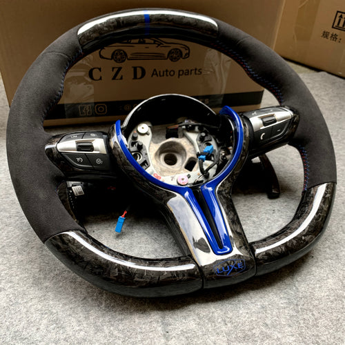 CZD Autoparts for BMW M5 F10 M6 F12 F13 carbon fiber steering wheel blue inner center trim