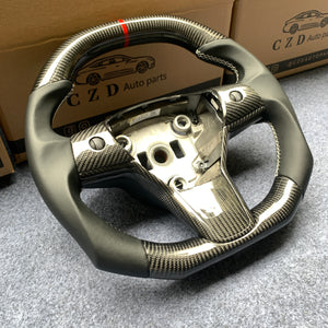 Tesla Model 3 2017/2018/2019/2020 carbon fiber steering wheel from CZD with white stitching