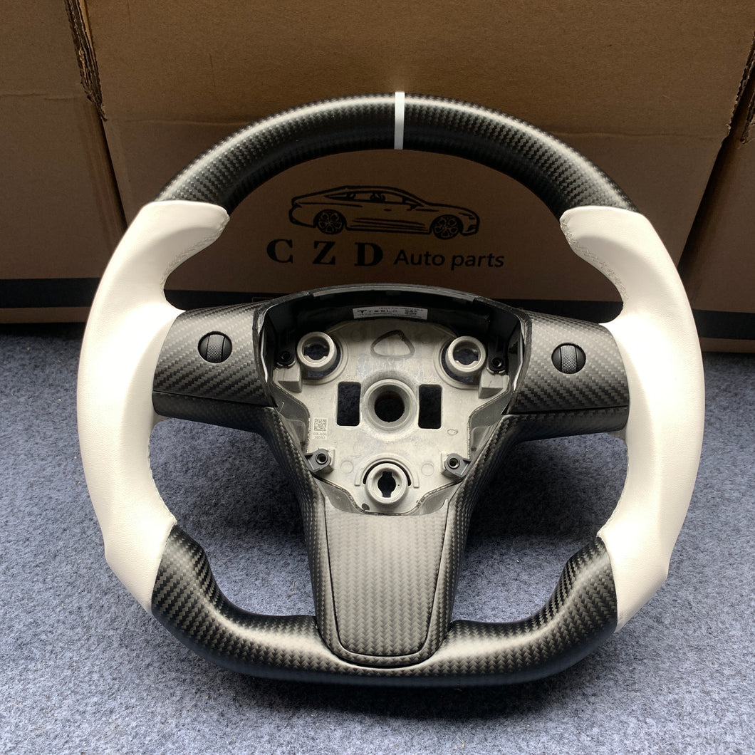 Tesla Model 3 2017/2018/2019/2020 carbon fiber steering wheel from CZD with matte trim