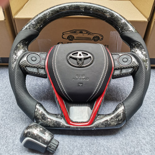 CZD Autoparts for Toyota 8th gen Camry se xse le xle 2018-2022 carbon fiber steering wheel gloss forged carbon fiber with sliver flakes top and bottom