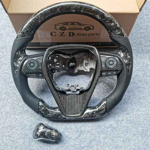 CZD For 8th 2018/2019/2020/2021 Toyota camry/SE/XSE/TRD carbon fiber steering wheel with white stitching