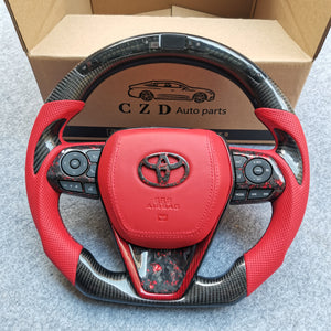 CZD Autoparts for Toyota Avalon 2018-2022 carbon fiber steering wheel gloss forged carbon fiber with red flakes center trim