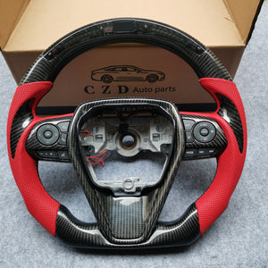 CZD For 8th 2018/2019/2020/2021 Toyota camry/SE/XSE/TRD carbon fiber steering wheel with gloss black carbon fiber top&bottom