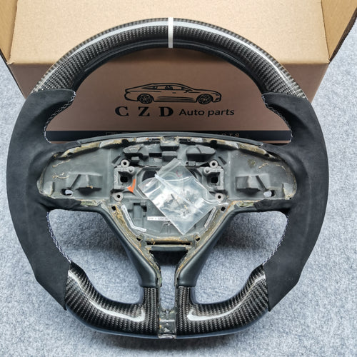 CZD Autoparts For MASERATI GHIBLI M157 2014-2019 carbon fiber steering wheel gloss finish with alcantara