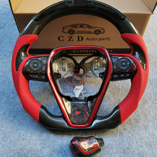 CZD Autoparts for Toyota Avalon 2019-2022 carbon fiber steering wheel gloss carbon fiber with red flakes center trim