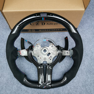 CZD Autoparts for BMW M5 F10 M6 F06 F12 F13 X5M F85 X6M F86 carbon fiber steering wheel with black carbon fiber paddles