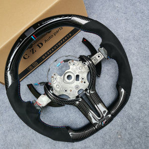CZD Autoparts for BMW M5 F10 M6 F06 F12 F13 X5M F85 X6M F86 carbon fiber steering wheel with black carbon fiber paddles