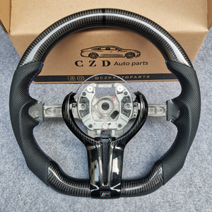 CZD Autoparts for BMW M5 F10 M6 F12 F13 carbon fiber steering wheel gloss black carbon top and bottom with black stripe line