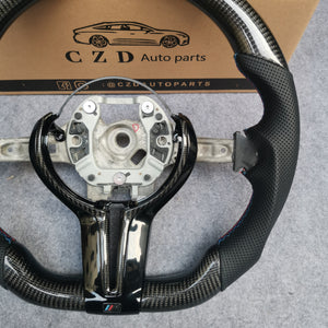 CZD Autoparts for BMW M5 F10 M6 F12 F13 carbon fiber steering wheel gloss black carbon top and bottom with black stripe line