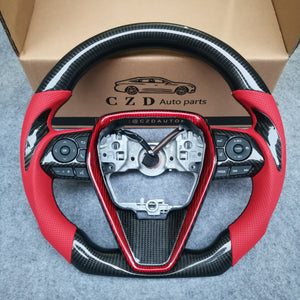 CZD For 8th Gen 2018/2019/2020/2021 Toyota Camry/SE/XSE/TRD carbon fiber steering wheel with forged carbon fiber with gloss black carbon fiber top&bottom&trim