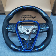 Load image into Gallery viewer, CZD Autoparts for Toyota Avalon 2019-2022 carbon fiber steering wheel gloss forged carbon fiber  with blue flakes top and bottom