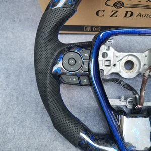 CZD Autoparts for Toyota Avalon 2019-2022 carbon fiber steering wheel gloss forged carbon fiber  with blue flakes top and bottom