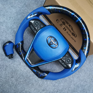 Toyota 8th gen Camry se xse le xle 2018-2022  carbon fiber steering wheel  blue  smooth leather airbag cover