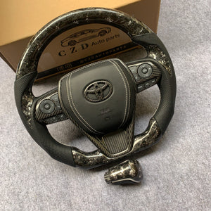 CZD Autoparts for Toyota Avalon 2019-2022 carbon fiber steering wheel with gray smooth leather airbag cover