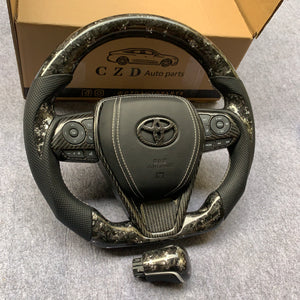 CZD Autoparts for Toyota Avalon 2019-2022 carbon fiber steering wheel with gray smooth leather airbag cover