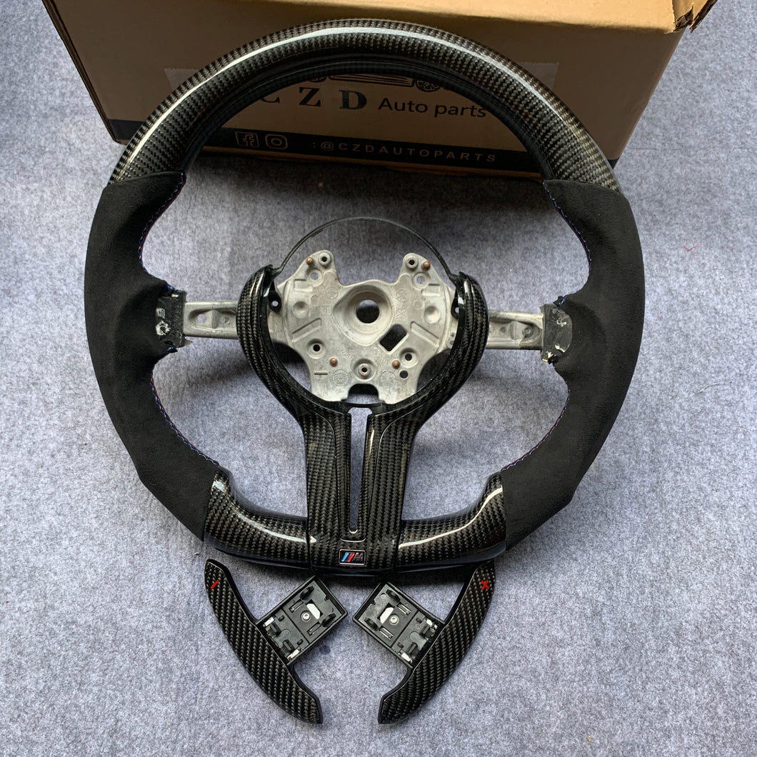 CZD Autoparts for BMW M5 F10 M6 F12 F13 carbon fiber steering wheel with  black carbon fiber paddles