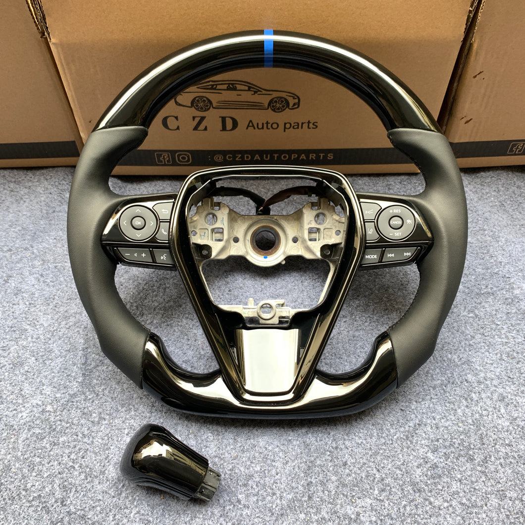 CZD For 8th Gen 2018/2019/2020/2021 Toyota Camry/SE/XSE/TRD carbon fiber steering wheel with piano black top&bottom&trim