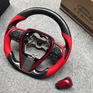 CZD Autoparts for Toyota Avalon 2019-2022 carbon fiber steering wheel red perforated leather sides