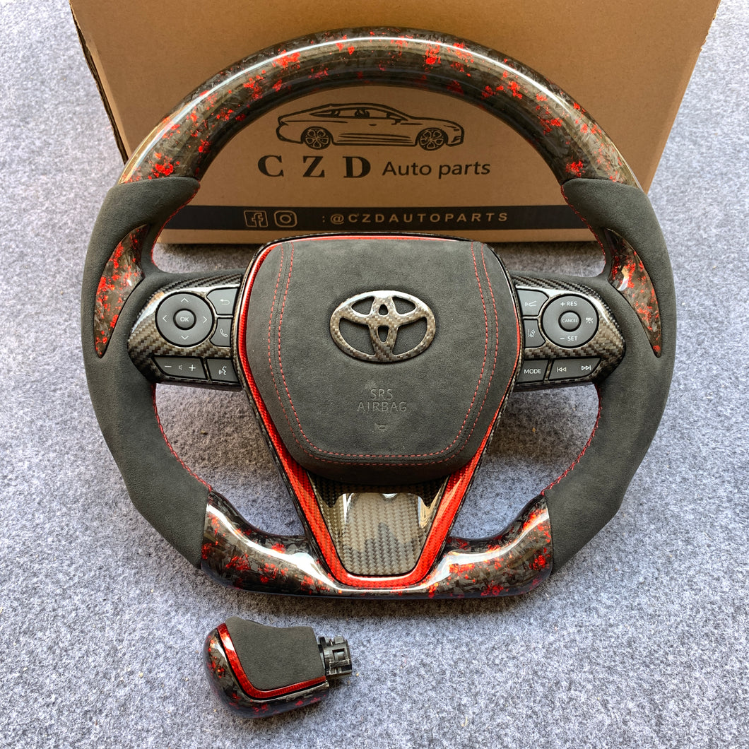 CZD Autoparts for Toyota Avalon 2018-2022 carbon fiber steering wheel black carbon fiber Toyota badge