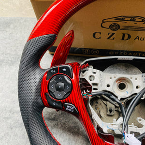 CZD For 2013/2014/2015/2016/2017 7th Toyota Gamry carbon fiber steering wheel with gloss red carbon fiber top&bottom&trims