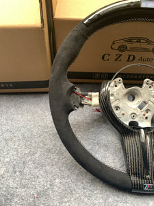CZD Autoparts for BMW M1 M2 M3 M4 X5M X6M carbon fiber steering wheel with LED and black alcantara