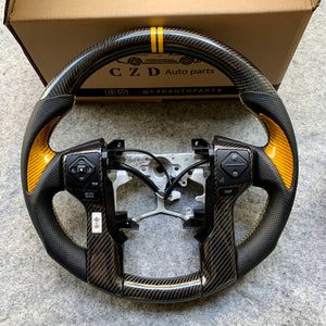 CZD Autoparts For Toyota Sequoia 2014-2020 gloss black carbon fiber steering wheel with yellow thrumbgrips