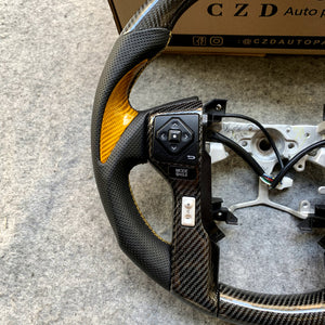 CZD Autoparts For Toyota 4 ruuner 2003-2009 gloss black carbon fiber steering wheel with yellow thrumbgrips