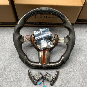 CZD Autoparts for BMW M5 F10 M6 F06 F12 F13 X5M F85 X6M F86 carbon fiber steering wheel  with gloss black carbon fiber paddles