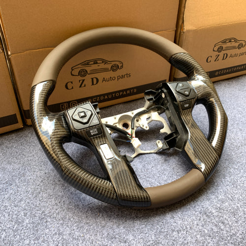 CZD Autoparts for Toyota 4 ruuner SR SR5/ Land Cruiser Prado/ Land Cruiser/ Tacoma/ Tundra/ Sequoia 2009-2020 carbon fiber steering wheel with brown stitching