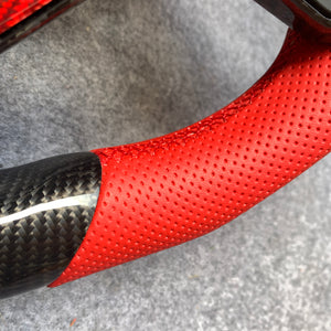 CZD Autoparts for Toyota Avalon 2018-2022 carbon fiber steering wheel  round top and flat bottom and red perforated leather sides