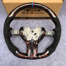 Load image into Gallery viewer, CZD Autoparts for BMW M1 M2 M3 M4 F80 F82 F83 carbon fiber steering wheel gloss forged carbon fiber with red flakes top and bottom