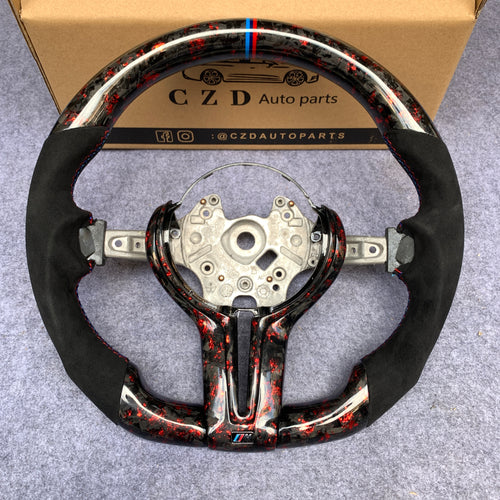 CZD Autoparts for BMW M1 M2 M3 M4 F80 F82 F83 carbon fiber steering wheel gloss forged carbon fiber with red flakes top and bottom