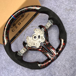 CZD Autoparts for BMW M1 M2 M3 M4 F80 F82 F83 carbon fiber steering wheel gloss forged carbon fiber with red flakes top and bottom