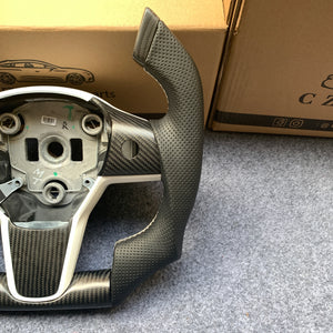 Tesla Model 3 2017/2018/2019/2020 carbon fiber steering wheel from CZD with white trim