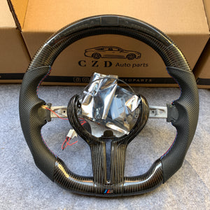 CZD Autoparts for BMW M5 F10 M6 F06 F12 F13 X5M F85 X6M F86 carbon fiber steering wheel gloss black carbon fiber top and bottom with LED