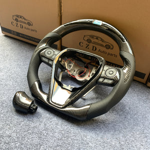 Products CZD For 8th Gen 2018/2019/2020/2021 Toyota Camry/SE/XSE/TRD carbon fiber steering wheel with gloss black carbon fiber top&bottom&trim