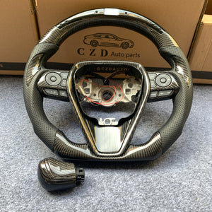 CZD Autoparts for Toyota 8th gen Camry se xse le xle 2018-2022 carbon fiber steering wheel with gloss black carbon fiber knob