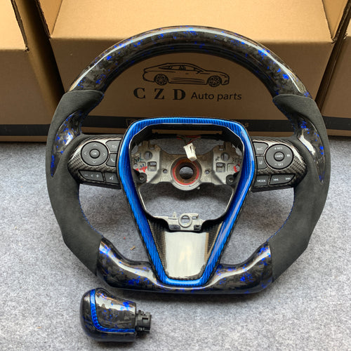 CZD For 8th Gen 2018/2019/2020/2021 Toyota Camry/SE/XSE/TRD carbon fiber steering wheel with forged carbon fiber with blue flakes